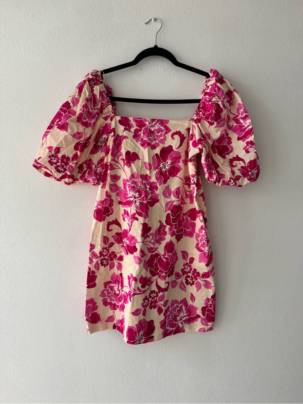 Mango Pink Floral Puff-Sleeve Mini Dress